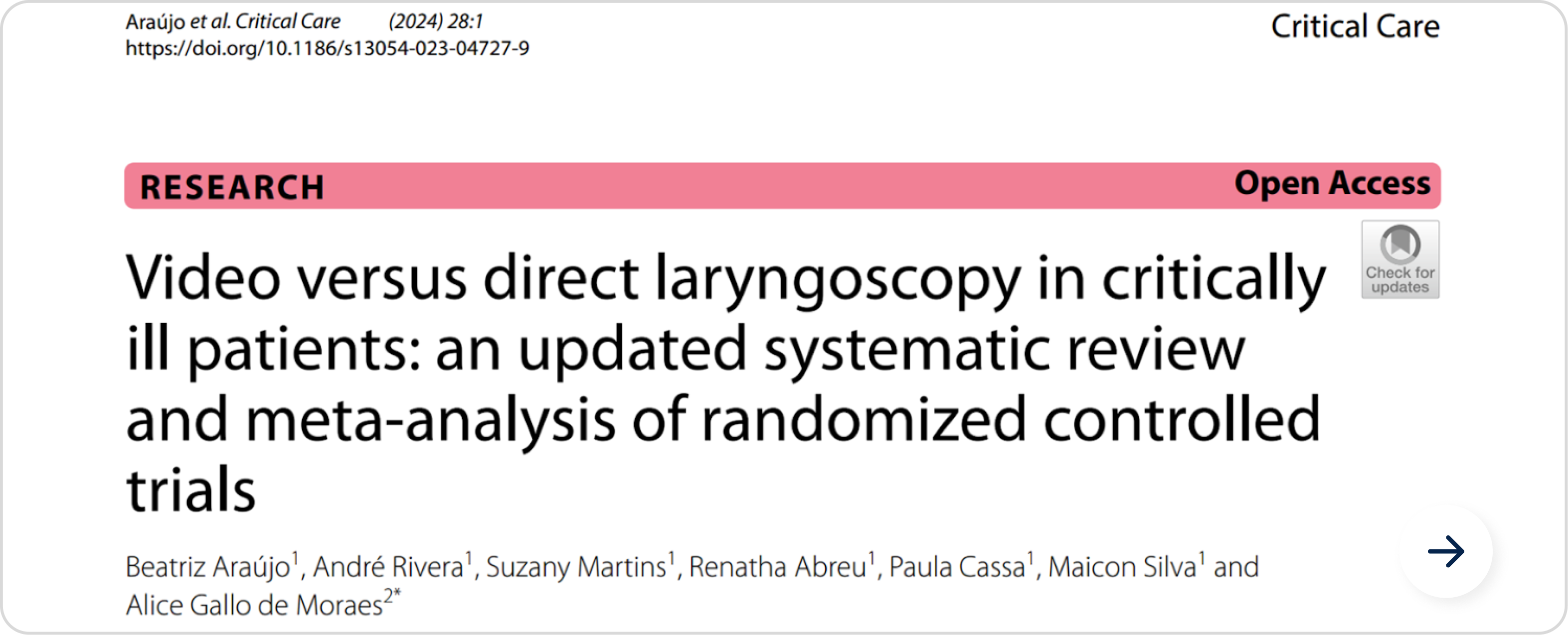 Video versus direct laryngoscopy in critically ill patients — Critical Care